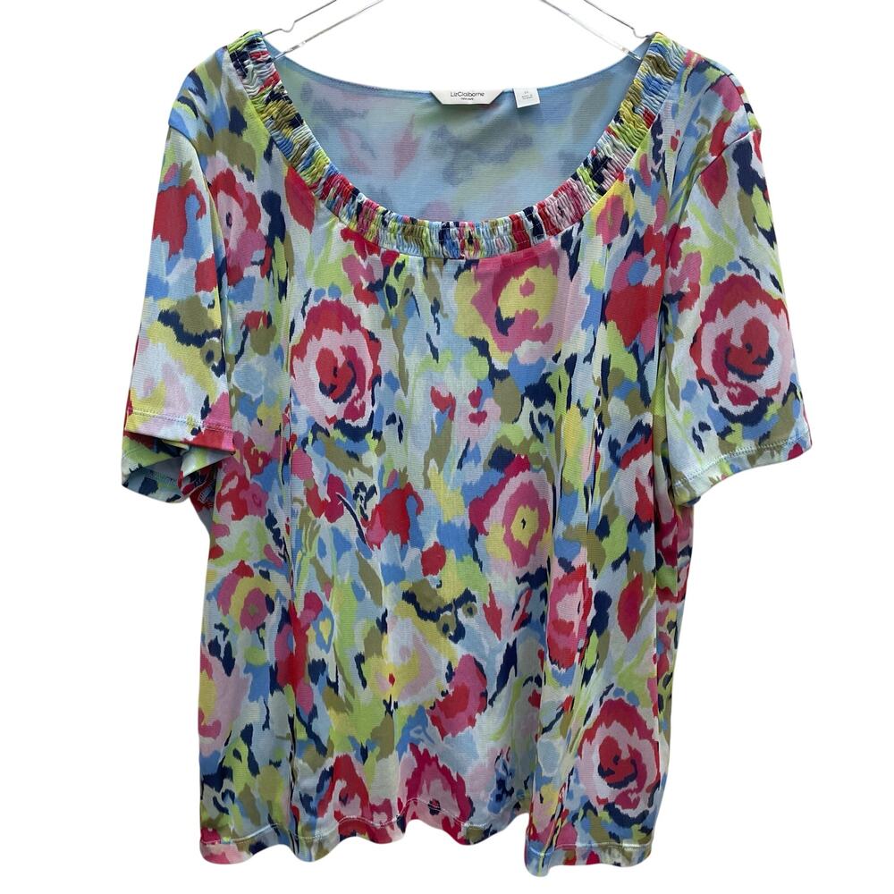 Liz Claiborne Colorful Abstract Floral Print Top Size 3X